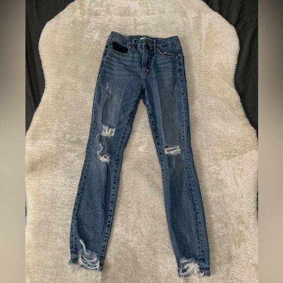 Good American Ankle‎ Ripped Womens Blue Denim Skinny Jeans Size 2/26 Pants - Picture 1 of 8